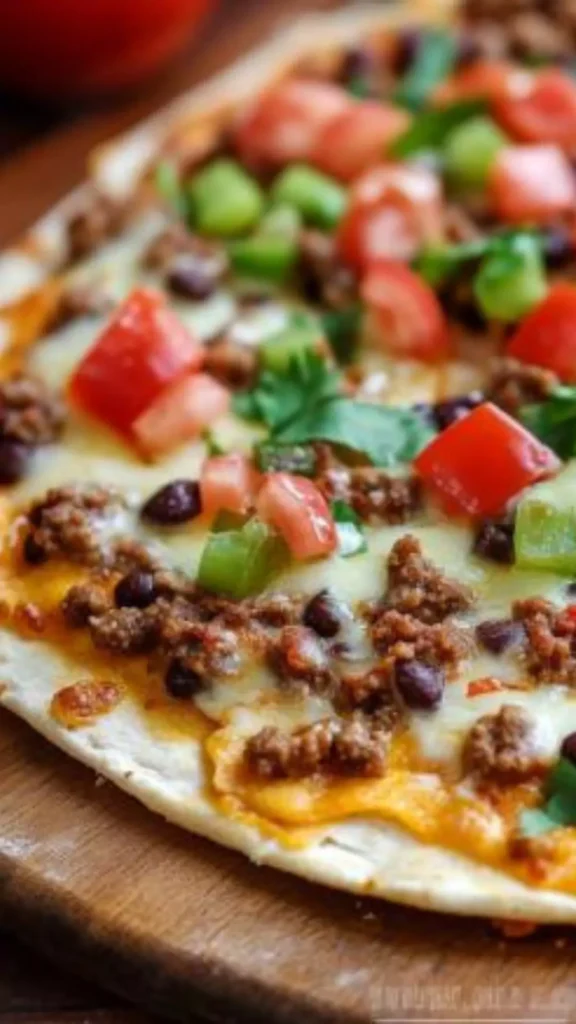 Easy Mexican Taco Pizza Recipe Without Refried Beans
