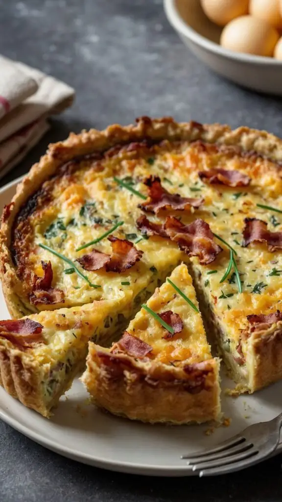 Bacon Cheddar And Chive Quiche With A Hash Brown Crust copycat Recipe Bacon Cheddar And Chive Quiche With A Hash Brown Crust copycat Recipe