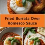 fried burrata over romesco sauce