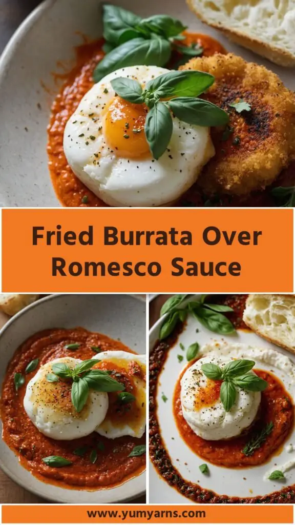 fried burrata over romesco sauce fried burrata over romesco sauce